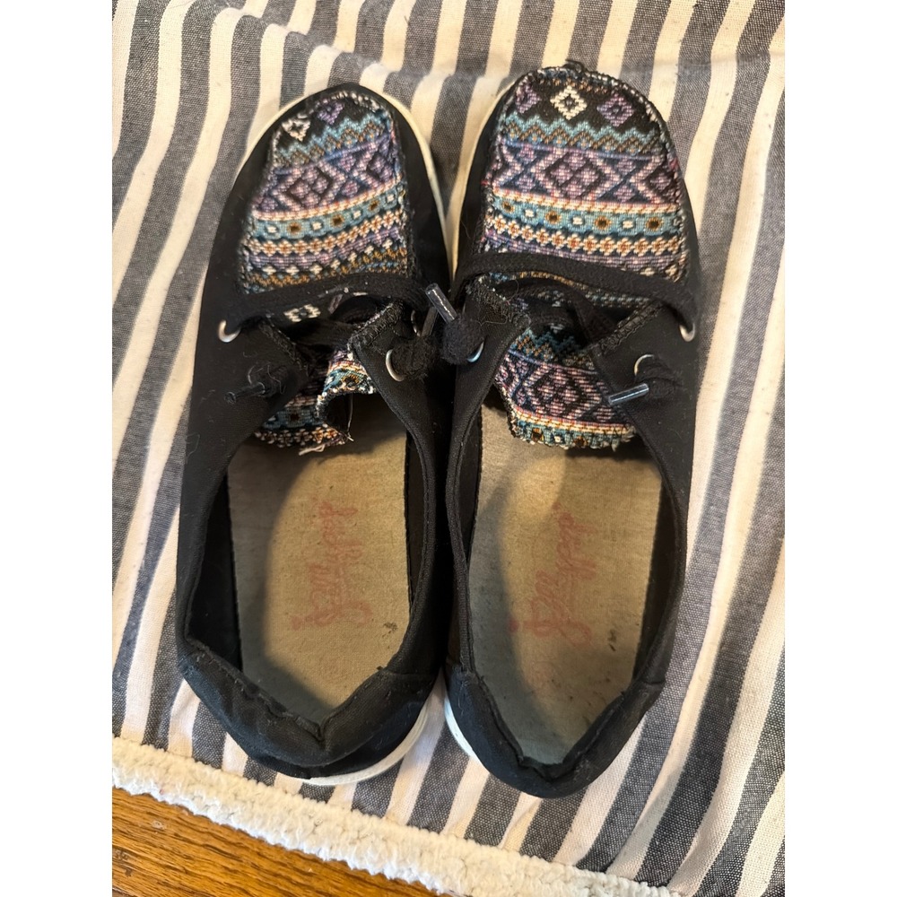Jellypop Womens Black Canvas Southwestern Boat Shoes Slip On Sneakers Size 7.5M